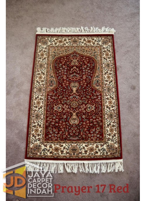 Sajadah Imam  Solomon  motif Prayer 17 Red ukuran 80 cm x 120 cm 